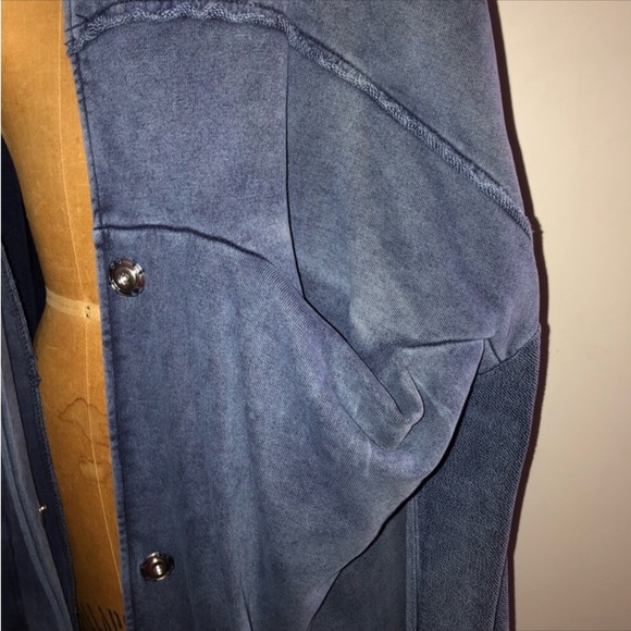 Free People] Blue Acid dyed Oversize Sweatshirt Maxi Jacket. - Picture 6 of 14